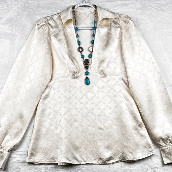 Breathtaking Ivory 100% Silk Blouse Top Christmas Party - Picture 1 of 15